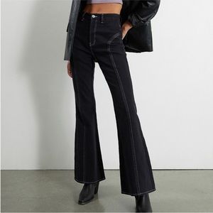 NEW Pacsun High Waisted Black Flare Jean with Contrast Stitching 25